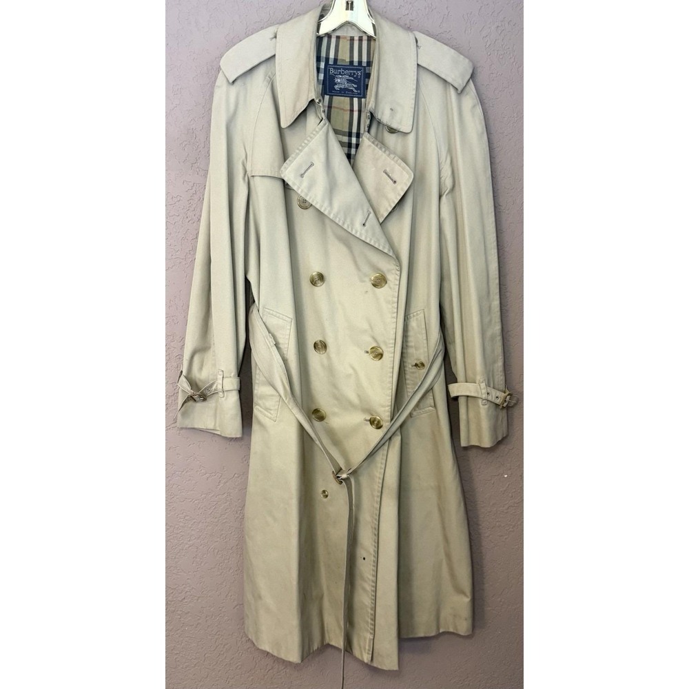 VTG BURBERRYS Double Breasted Belted Trench‎ Coat NOVA CHECK Liner 54 R England